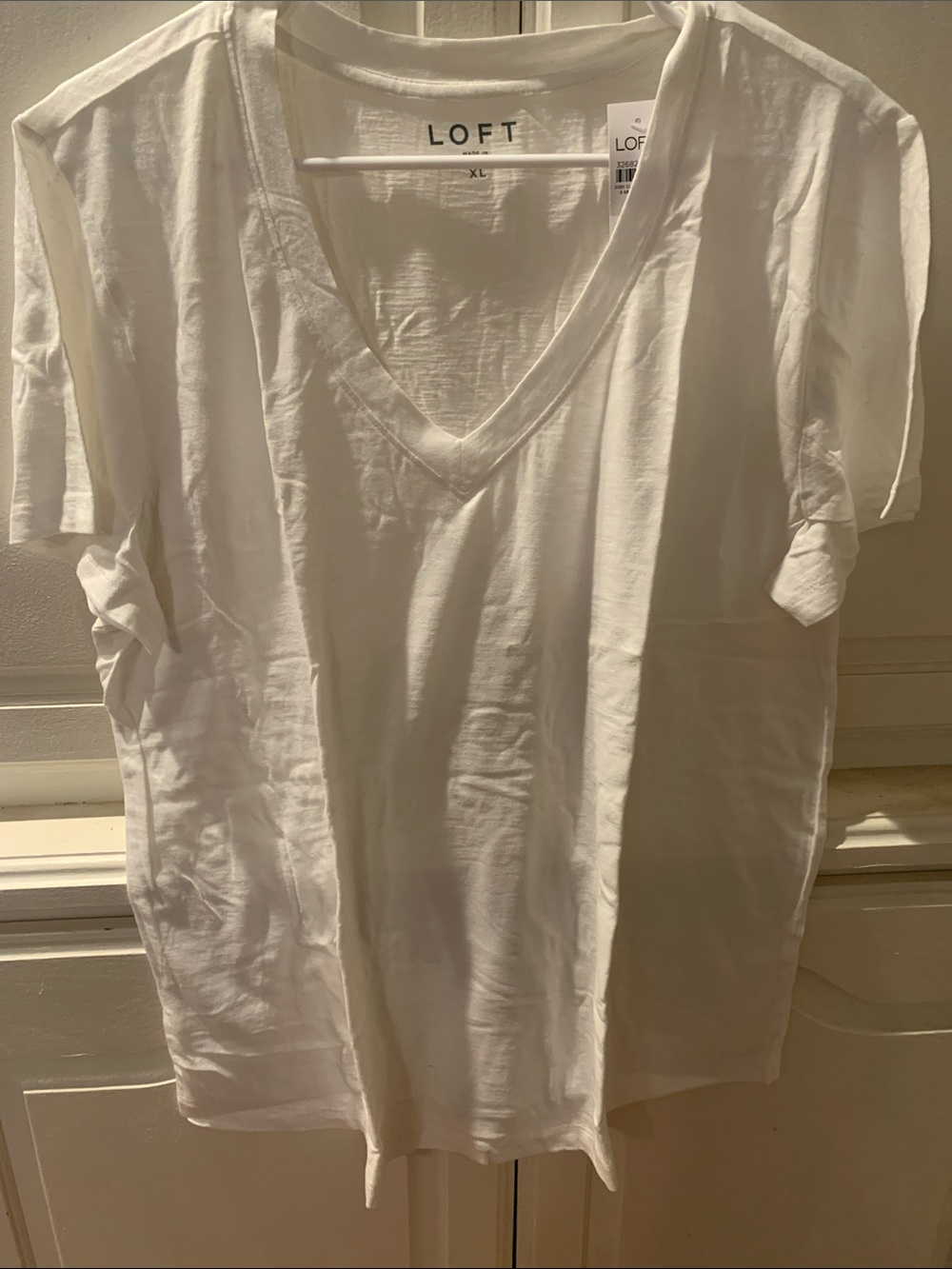 LOFT White V-Neck Short Sleeve Tee - Classic Cotton Blend